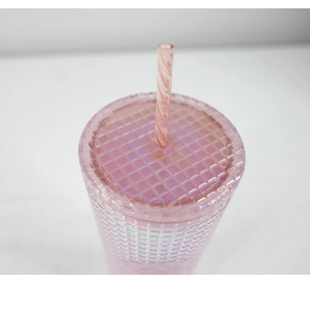 Starbucks Tumbler Venti 24oz 2020‎ Holiday Iridescent Pink Grid Disco cup